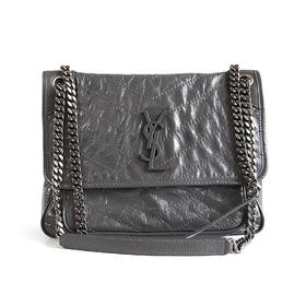 【95新】YSL圣罗兰NIKI系列633158中号灰色D扣niki链条包单肩包女士300326NJS09