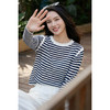 米思阳2026春季新款100%莱赛尔天丝撞色条纹长袖T恤女套头打底衫1174 商品缩略图1