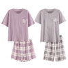 华夫格情侣睡衣夏季短袖棉质薄款大码宽松男女士套装卡通家居服夏 商品缩略图4
