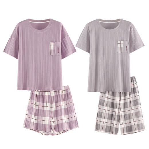 华夫格情侣睡衣夏季短袖棉质薄款大码宽松男女士套装卡通家居服夏 商品图4