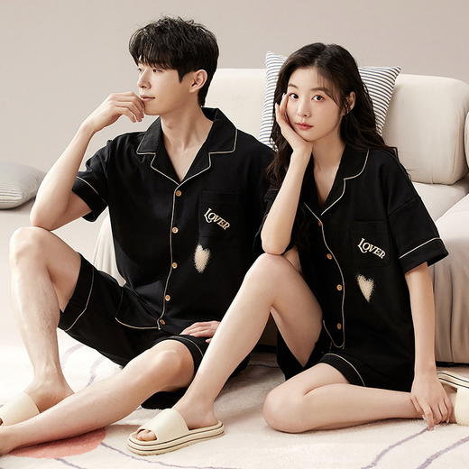情侣睡衣夏季开衫短袖短裤两件套女生卡通休闲可外穿家居服男士 商品图2