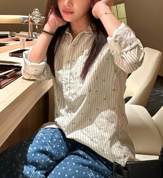 中性款条纹刺绣长袖衬衫zh012 商品图4