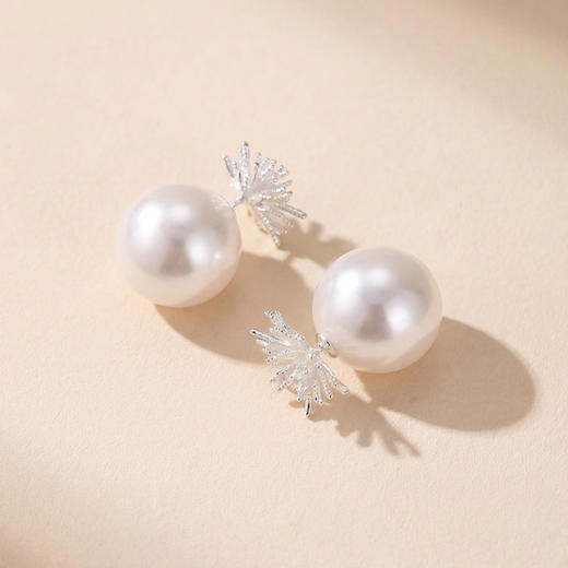 三彩2026新款立体烟花蒲公英珍珠耳钉S925银针清冷轻奢通勤女 商品图1