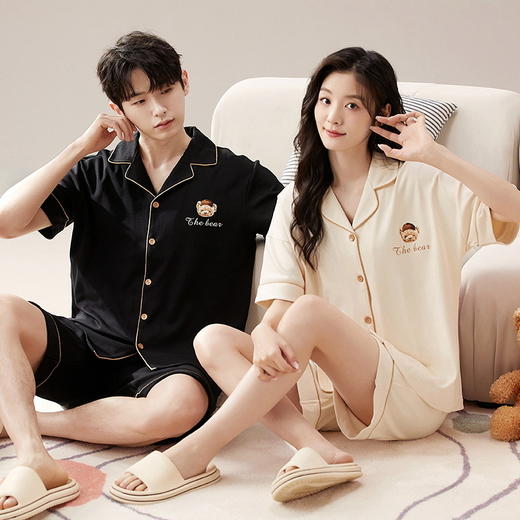 情侣睡衣夏季开衫短袖短裤两件套女生卡通休闲可外穿家居服男士 商品图3