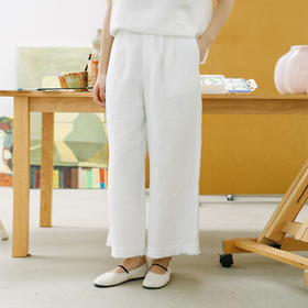 特绽放178朵/东方既白*zijun联名系列砂洗汉麻印花腰贴毛边九分裤