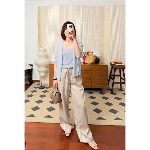 时间的温度 日本进口亚麻棉 银葱提花竖条纹 高级感拉满阔腿长裤 空调裤 天然的面料就是好 商品图1