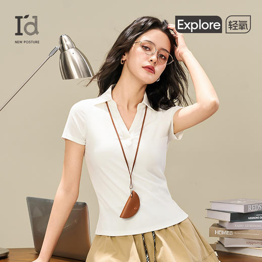 爱帝女士莱赛尔显瘦V领POLO衫夏季翻领短袖T恤 商品图4