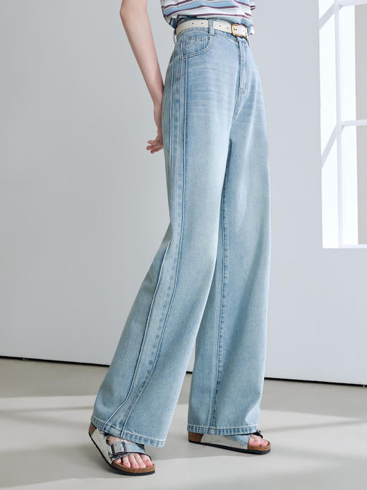 【百图lulu定制】【六好神裤】高含棉量 水洗磨白 垂感足 双拼线 显腿长 牛仔裤 商品图1