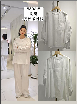 580A15新款圆领侧叉长衬衫