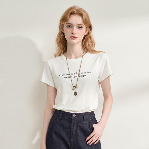 西遇美式薄款微透2026夏正肩新款字母印花修身百搭短袖辣妹白T恤H0060233 商品图4