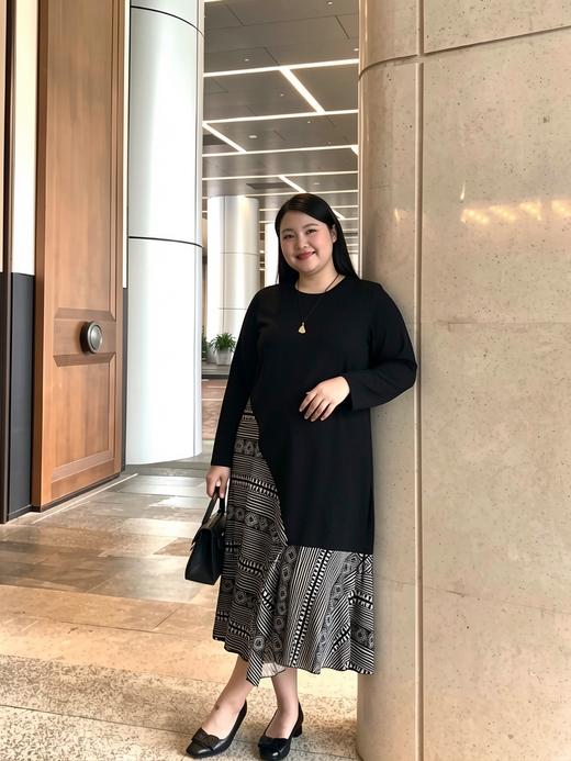 【群内福利】【拼接套头款连衣裙】不显臃肿，非常显瘦！非常有气质！黑色部分面料为100%纯棉，花色拼接部分为聚酯纤维 商品图2