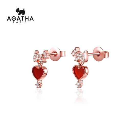 3661266908546 瑷嘉莎AGATHA 瑷嘉莎  小心思系列 925银 耳钉 小狗红心锆石 商品图1
