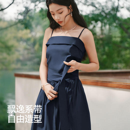 森马连衣裙女夏蝴蝶结纯色抹胸吊带裙2026新款百搭千金风法式长裙 商品图3