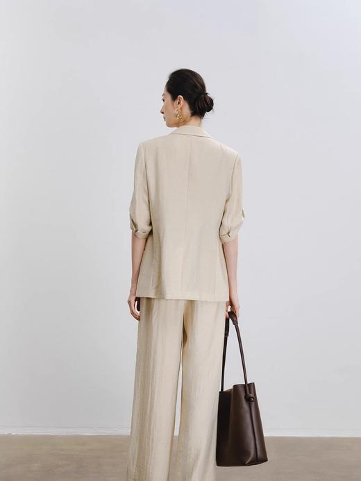 伊*丽含亚麻老钱风中袖西装外套+马甲+西装裤三件套 商品图3