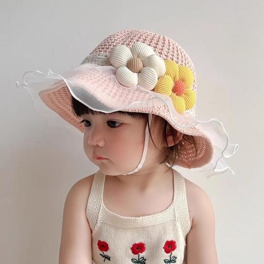 宝宝防晒帽儿童帽子夏季女童遮阳草帽夏天外出太阳帽沙滩帽女孩草3岁-8岁 商品图0