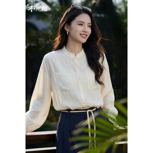 天丝亚麻真丝混纺防晒衬衫 米思阳2026春夏新款罩衫衬衣白色可外搭可单穿衬衫上衣女1181 商品图0