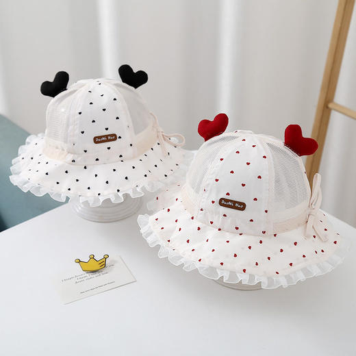 婴儿帽子夏季透气网眼小月龄遮阳太阳帽甜美防晒盆帽女宝宝渔夫帽 商品图2