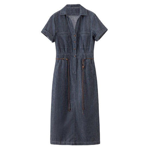 「高货xg」全新升级【铂金会员321/天猫429/差价108】(10456)洛诗琳复古棉麻连衣裙女2026夏季新款法式收腰牛仔中长裙 商品图4