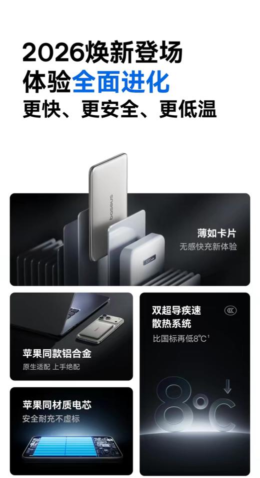 【3C认证】倍思卡片磁吸充电宝 20W快充移动电源5000mAh上飞机苹果171615华为小米通用（不赠送配件） 商品图5