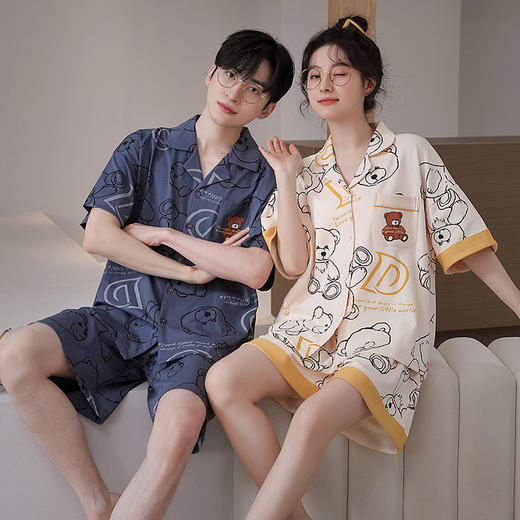 情侣睡衣夏季开衫短袖短裤两件套女生卡通休闲可外穿家居服男士 商品图1