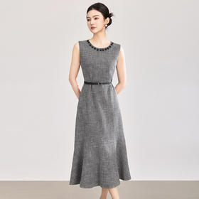 「高货wl」全新升级【铂金会员395/天猫529/差价134】(05648)洛诗琳法式通勤收腰连衣裙2026新款重工钉珠无袖鱼尾裙女