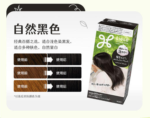 【跨境】花王Liese泡沫染发剂自然黑色115ml*2（独立包装） 商品图2