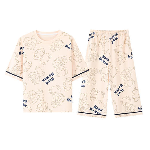 带胸垫短袖七分裤睡衣女士夏季薄款大码卡通少女家居服套装可外穿 商品图4