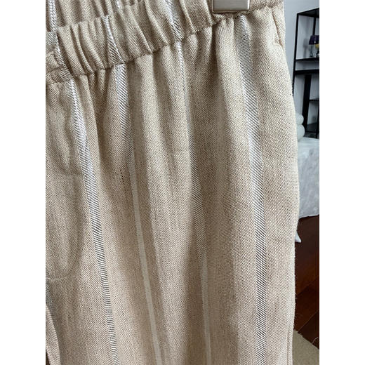 时间的温度 日本进口亚麻棉 银葱提花竖条纹 高级感拉满阔腿长裤 空调裤 天然的面料就是好 商品图6