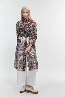 SAFICOO 斑马纹欧根纱收腰防晒风衣