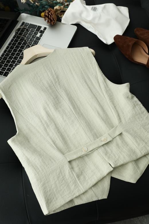 伊*丽含亚麻老钱风中袖西装外套+马甲+西装裤三件套 商品图13