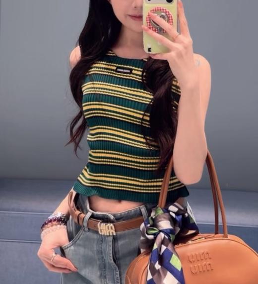 女款弹力条纹露背针织吊带背心lv017 商品图0
