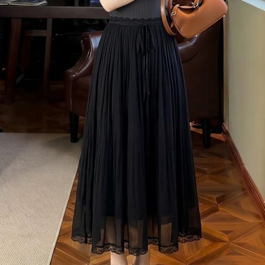 邂逅优雅~赫本风100%桑蚕丝高腰网纱半身裙女蕾丝A字长裙 商品图1