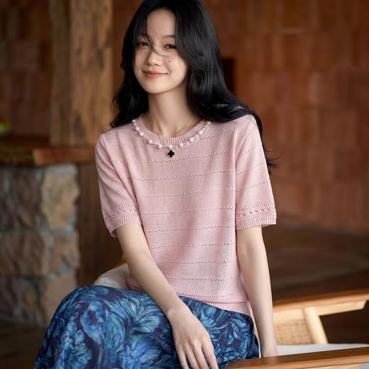 悠悠晴日～法式清新无缝针织衫女莱赛尔轻奢宽松显瘦短袖上衣 商品图1