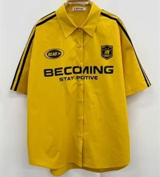 NC翻领双肩织带美式字母短袖衬衫60119（黄）夏季262030120321 商品图0