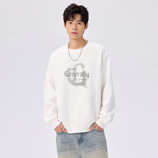 gxgjeans男装2026春款男士圆领卫衣通勤休闲百搭上衣简约潮流加绒套头衫男K&C 商品图3