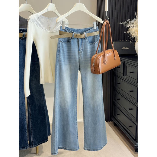 【复古高腰不贴腿微喇牛仔裤】春夏26新款 水洗柔软显瘦直筒喇叭裤  商品图0