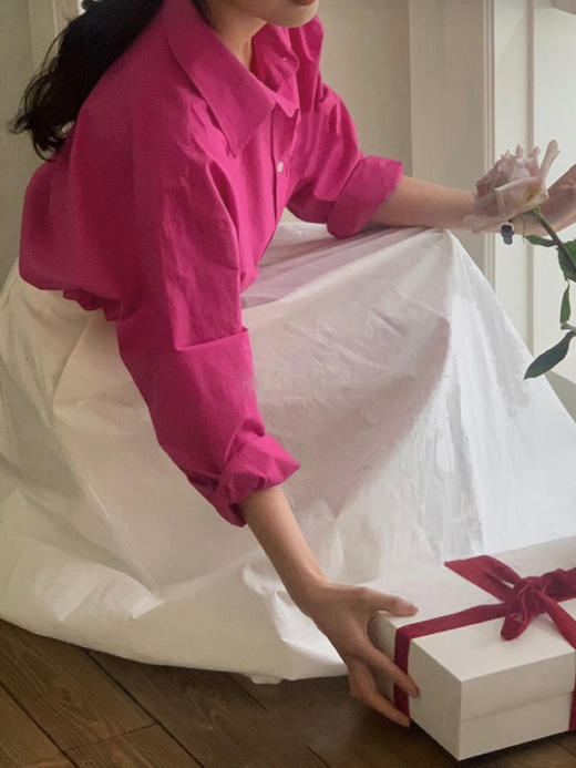 直接白三个度人间富贵粉纯棉衬衫 商品图14