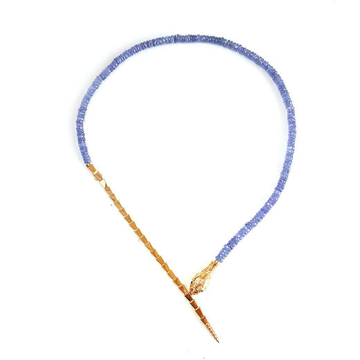 【天然正品】AU750玫瑰金设计款镶钻镶天然切割算盘珠型坦桑石蛇形项链42CM 250326NJM36 商品图0