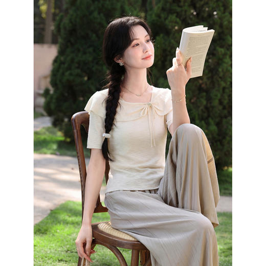 鹿向南【0405/20:00新品前1小时7折限量100件】杏色针织衫T恤短袖 商品图3