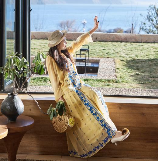 【林栖设计小店】手工钩花|松花黄桑蚕丝印花宽松百搭2026夏新款衬衫上衣 商品图3