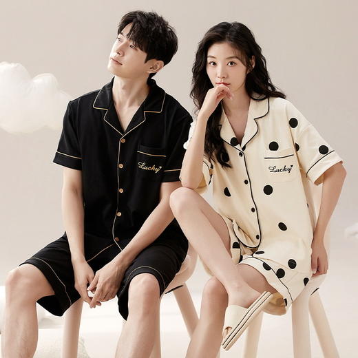 情侣睡衣夏季开衫短袖短裤两件套女生卡通休闲可外穿家居服男士 商品图1