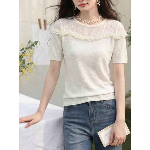 鹿向南【0405/20:00新品前1小时7折限量100件】杏色针织衫T恤短袖 商品图3