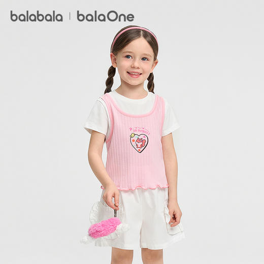【balaOne】巴拉巴拉童装短袖t恤儿童2026新款夏装女童假两件上衣 商品图0