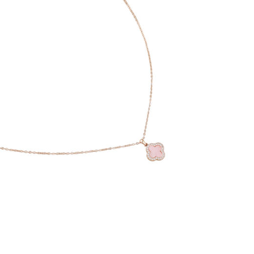 三彩2026新款玫瑰金四叶草海棠纹吊坠项链轻奢锆石国风幸运温柔女 商品图3