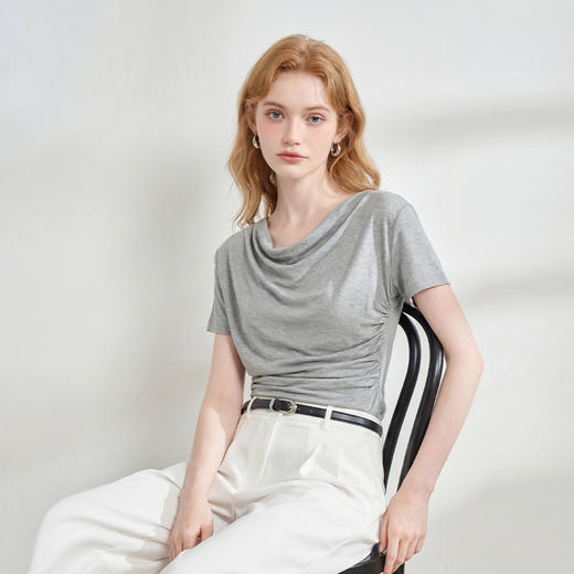 西遇法式轻熟风高级感2026夏季新款荡领无袖上衣女气质修身T恤H0060224 商品图4