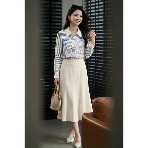 米思阳2026春季新品通勤OL满印抽象印花100%桑蚕丝艺术感衬衫1177 商品图4