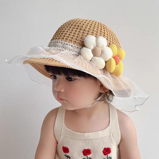 宝宝防晒帽儿童帽子夏季女童遮阳草帽夏天外出太阳帽沙滩帽女孩草3岁-8岁 商品图3