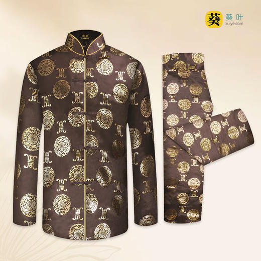 男士寿衣寿服烫金唐装“咖啡寿团”薄款寿衣六件套 商品图1