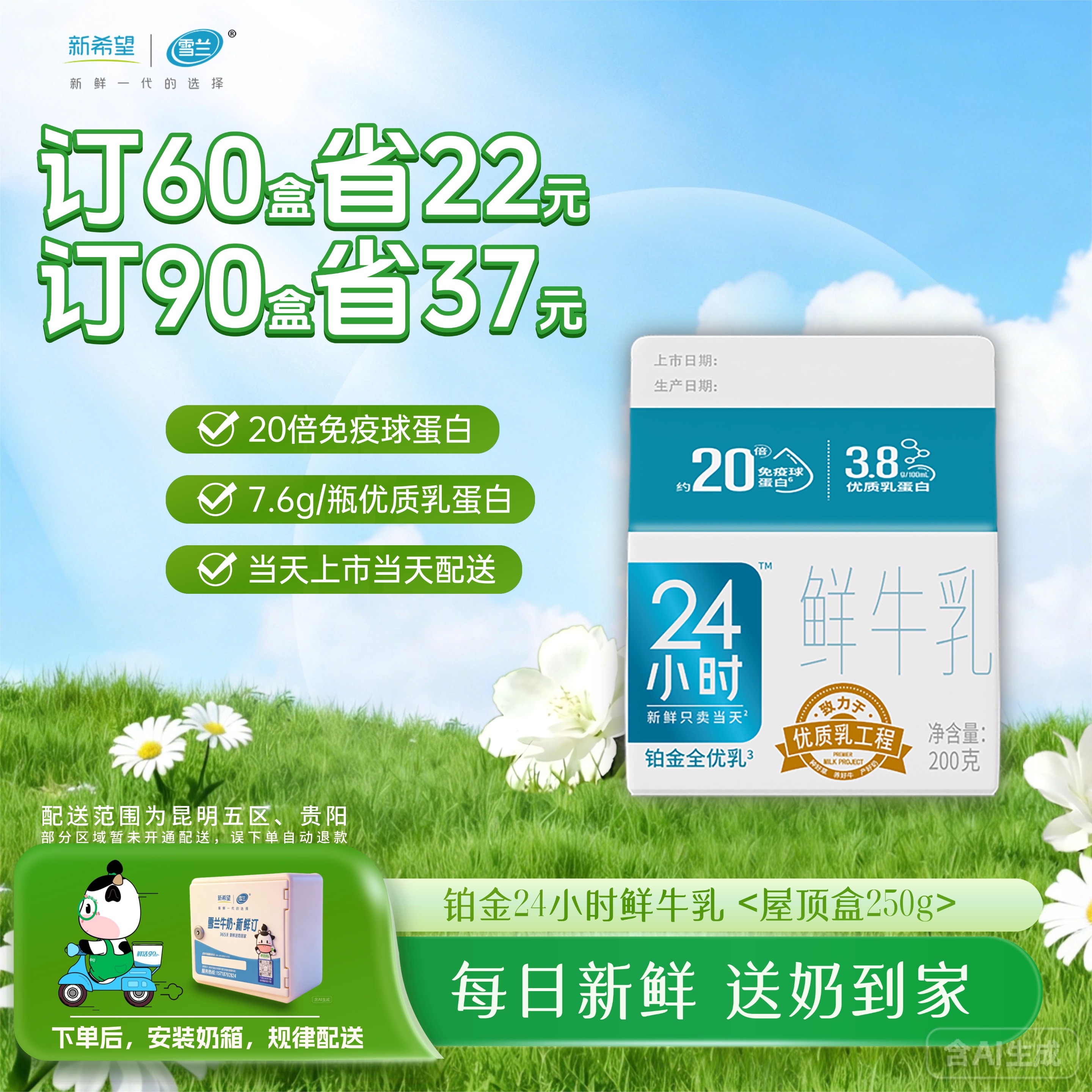 铂金24小时鲜牛乳 | 屋顶盒 200g  订奶每日送奶上门