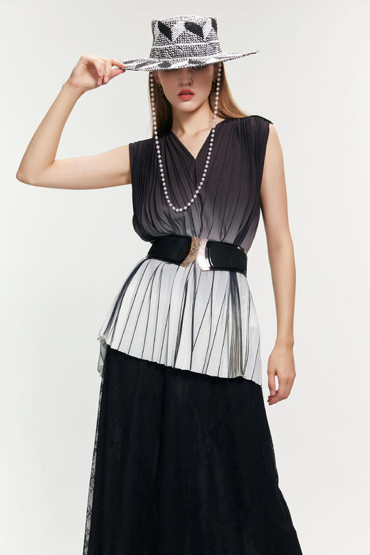 SAFICOO 墨影渐变 V领无袖雪纺衬衣 商品图2